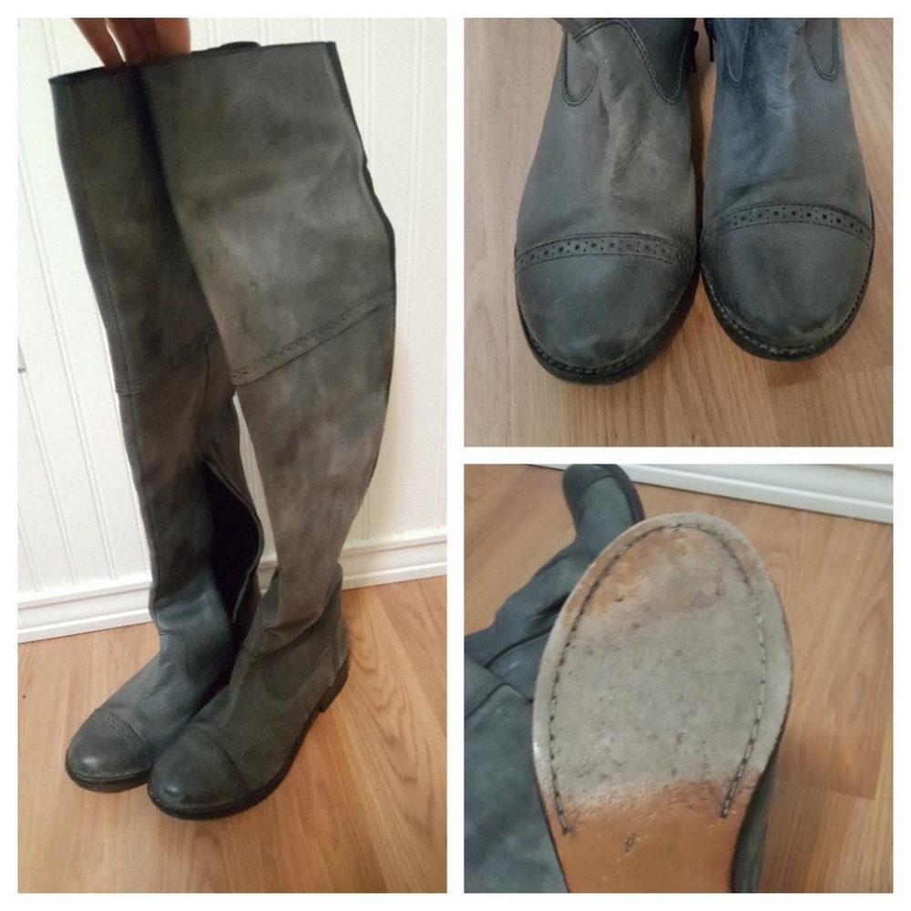 Free People Grey Leather Boots Size 38